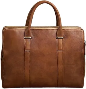 Vintage Briefcase Men Shoulder Handmade Genuine Leather Bag Brown Laptop Business Bags Handbags Casual
