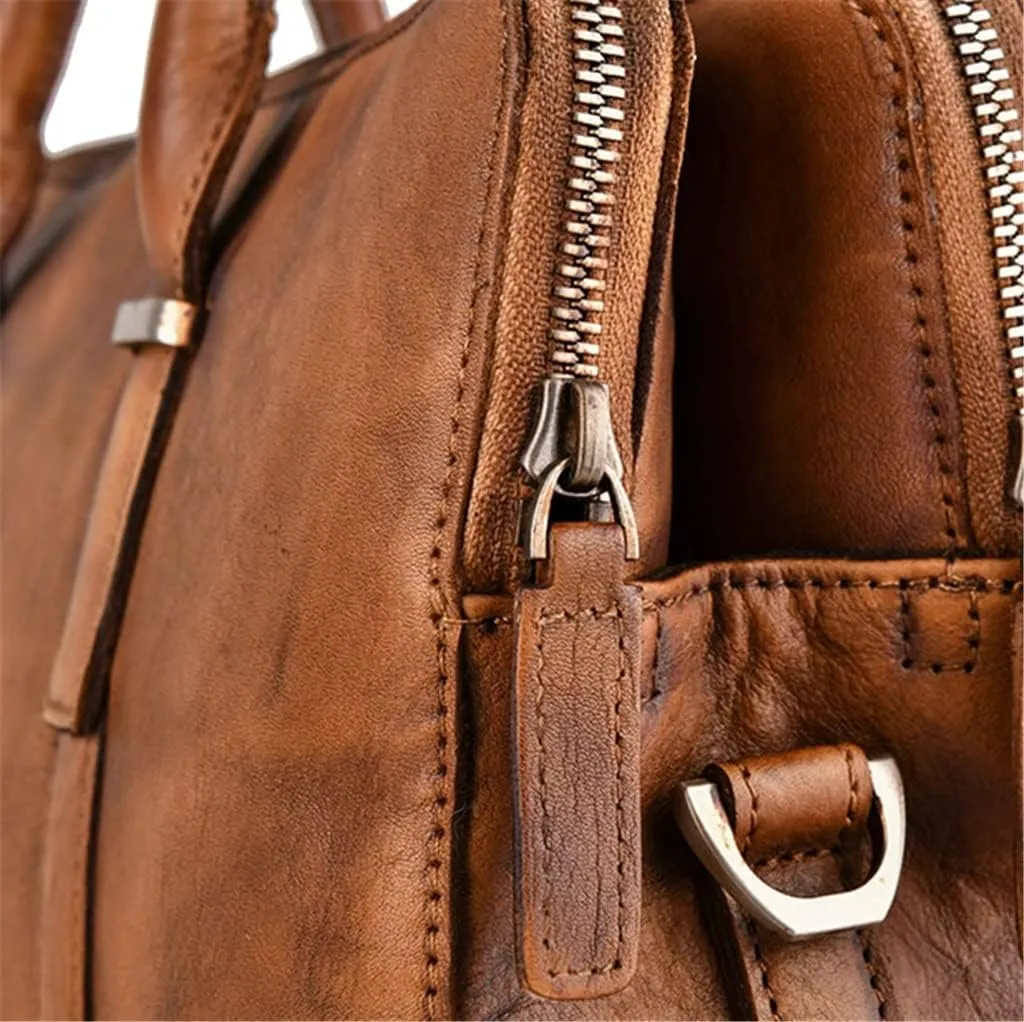 Vintage Briefcase Men Shoulder Handmade Genuine Leather Bag Brown Laptop Business Bags Handbags Casual