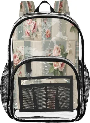 Vintage Flower School Backpack for Boys, Clear Plastic Bag, Transparent Bag, Backpack Clear