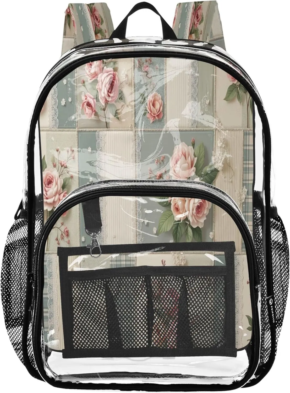 Vintage Flower School Backpack for Boys, Clear Plastic Bag, Transparent Bag, Backpack Clear