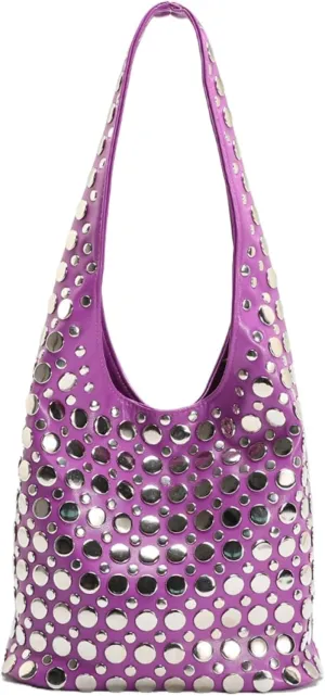 Vintage Leather Studded Purse Women Y2k Shoulder Bag 90s Punk Designer Handbags Bucket Bag 2000s Streetwear
