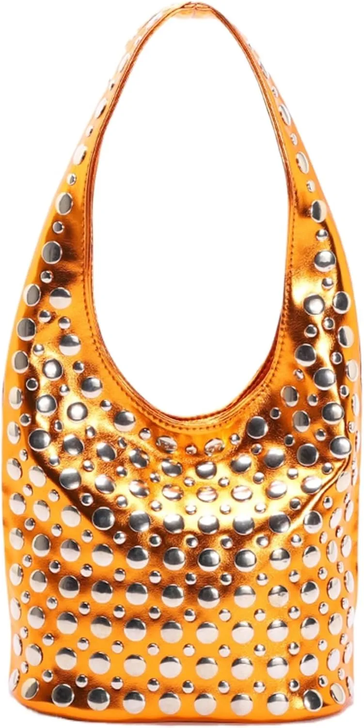 Vintage Leather Studded Purse Women Y2k Shoulder Bag 90s Punk Designer Handbags Bucket Bag 2000s Streetwear