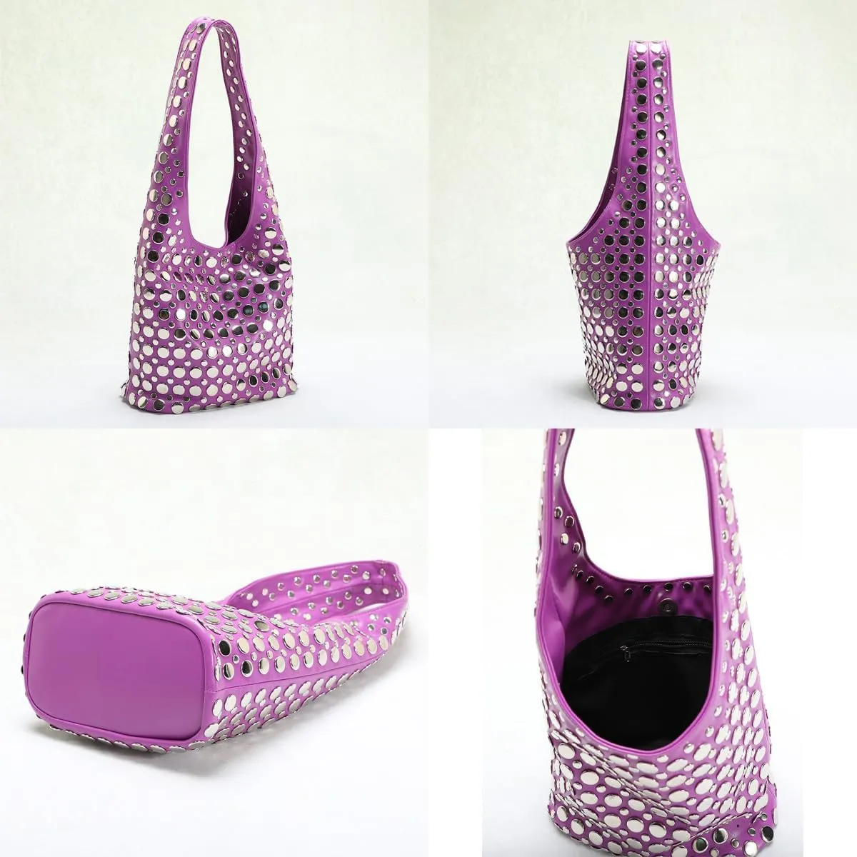 Vintage Leather Studded Purse Women Y2k Shoulder Bag 90s Punk Designer Handbags Bucket Bag 2000s Streetwear