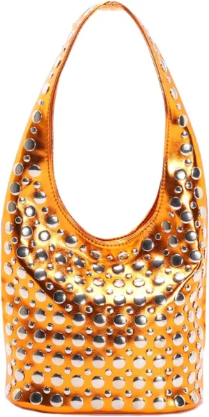 Vintage Leather Studded Purse Women Y2k Shoulder Bag 90s Punk Designer Handbags Bucket Bag 2000s Streetwear