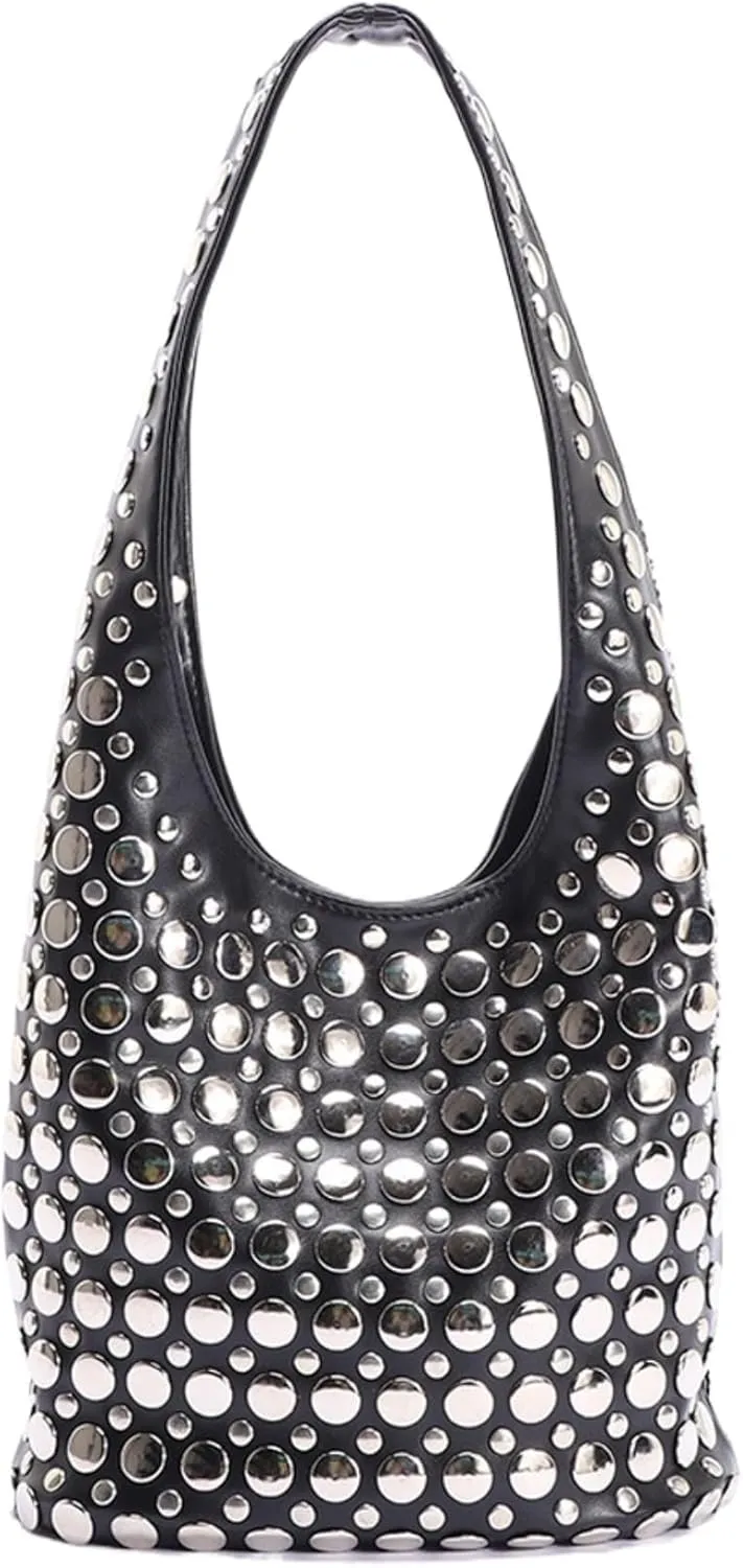 Vintage Leather Studded Purse Women Y2k Shoulder Bag 90s Punk Designer Handbags Bucket Bag 2000s Streetwear