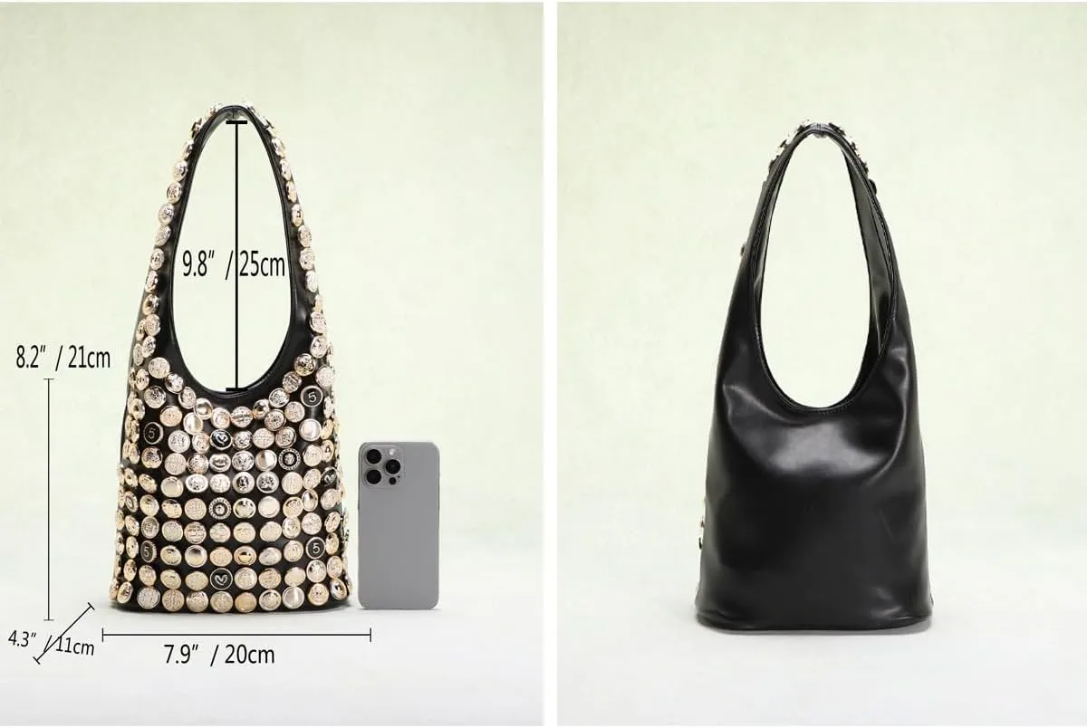 Vintage Leather Studded Purse Women Y2k Shoulder Bag 90s Punk Designer Handbags Bucket Bag 2000s Streetwear