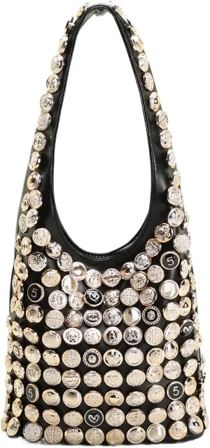 Vintage Leather Studded Purse Women Y2k Shoulder Bag 90s Punk Designer Handbags Bucket Bag 2000s Streetwear