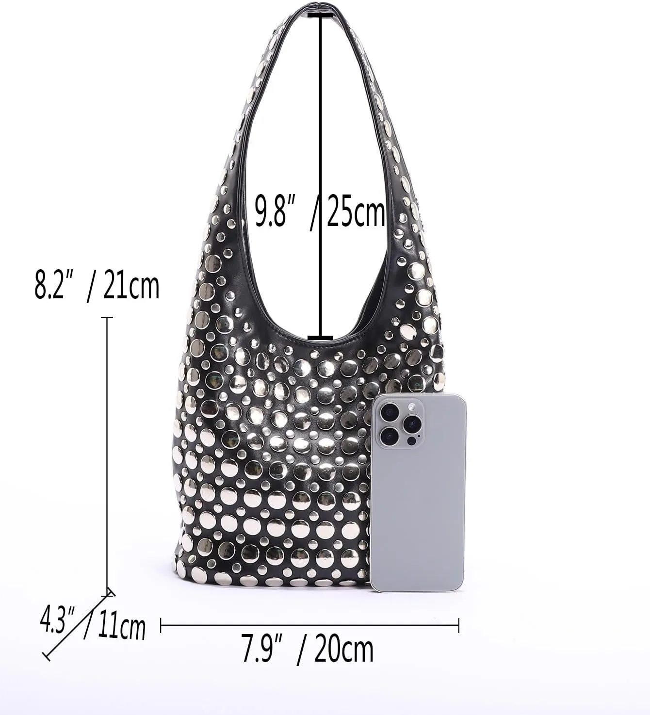 Vintage Leather Studded Purse Women Y2k Shoulder Bag 90s Punk Designer Handbags Bucket Bag 2000s Streetwear