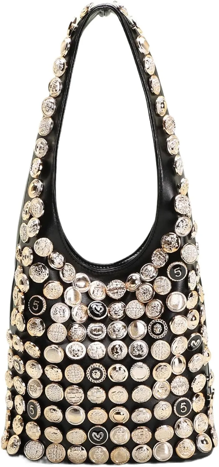 Vintage Leather Studded Purse Women Y2k Shoulder Bag 90s Punk Designer Handbags Bucket Bag 2000s Streetwear