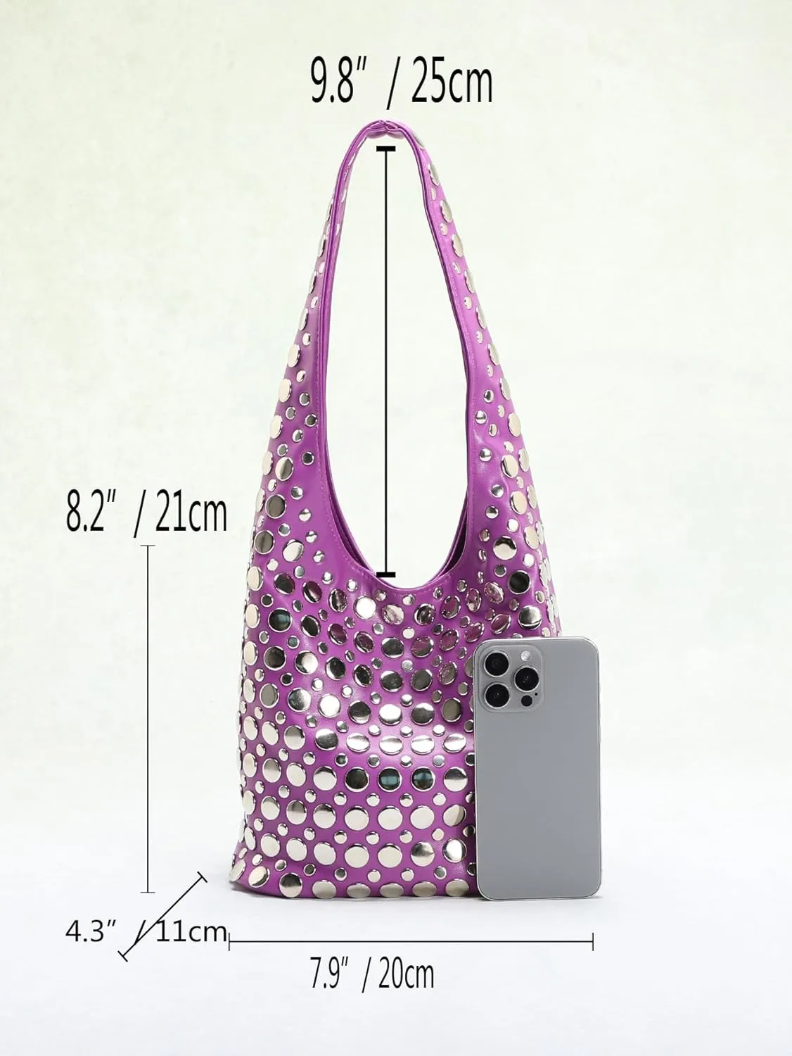 Vintage Leather Studded Purse Women Y2k Shoulder Bag 90s Punk Designer Handbags Bucket Bag 2000s Streetwear