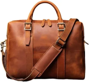 Vintage Man Handbag Briefcase Men Shoulder Genuine Leather Bags Brown Business 14 Inch Laptop Bag