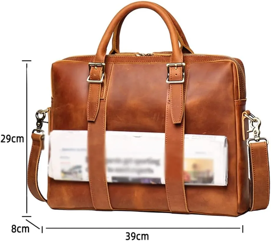 Vintage Man Handbag Briefcase Men Shoulder Genuine Leather Bags Brown Business 14 Inch Laptop Bag