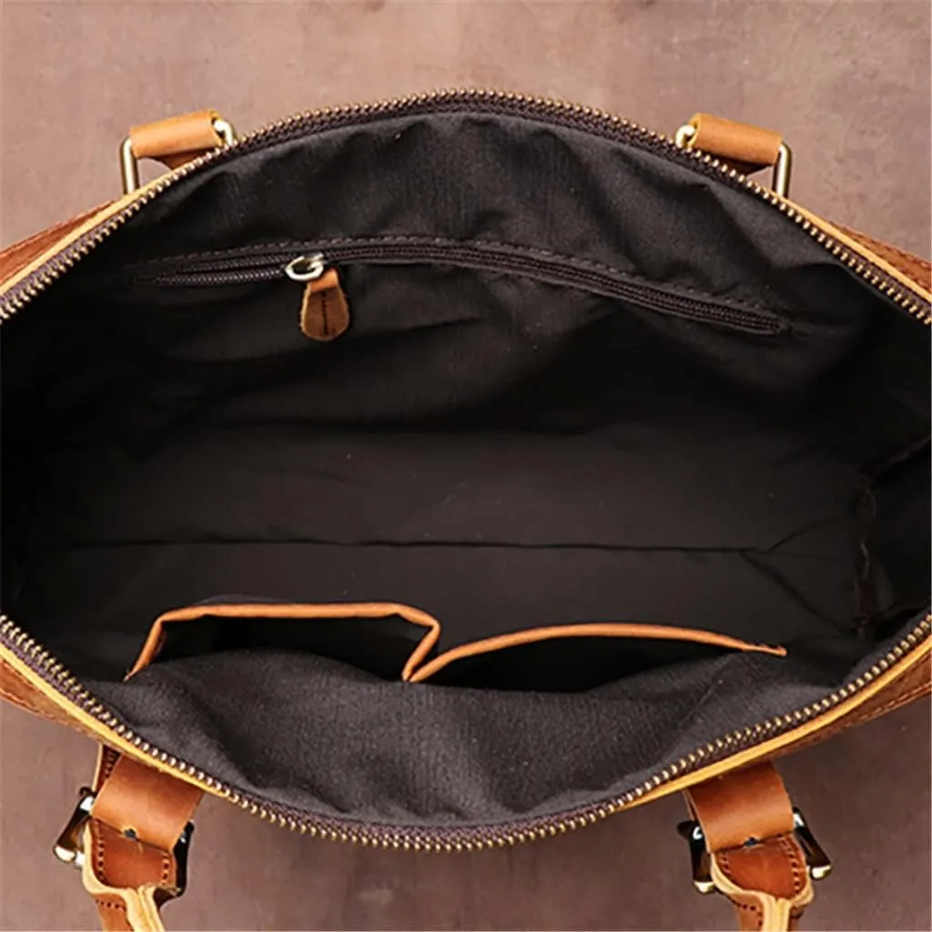 Vintage Man Handbag Briefcase Men Shoulder Genuine Leather Bags Brown Business 14 Inch Laptop Bag