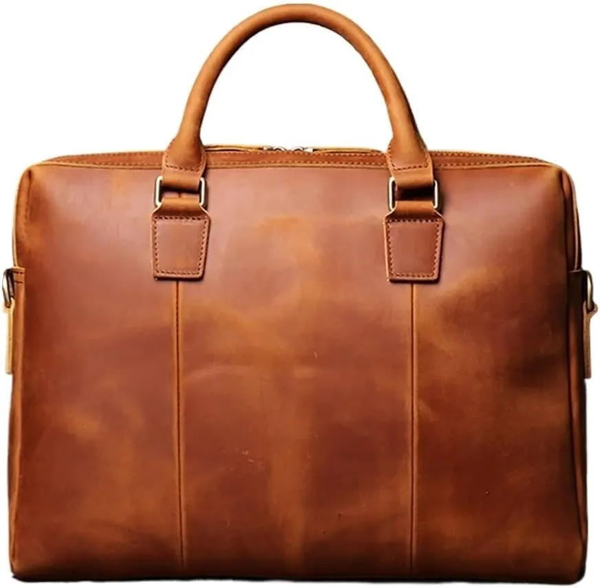 Vintage Man Handbag Briefcase Men Shoulder Genuine Leather Bags Brown Business 14 Inch Laptop Bag