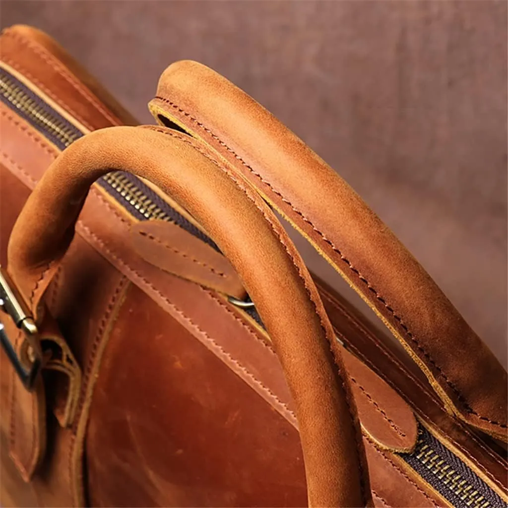 Vintage Man Handbag Briefcase Men Shoulder Genuine Leather Bags Brown Business 14 Inch Laptop Bag