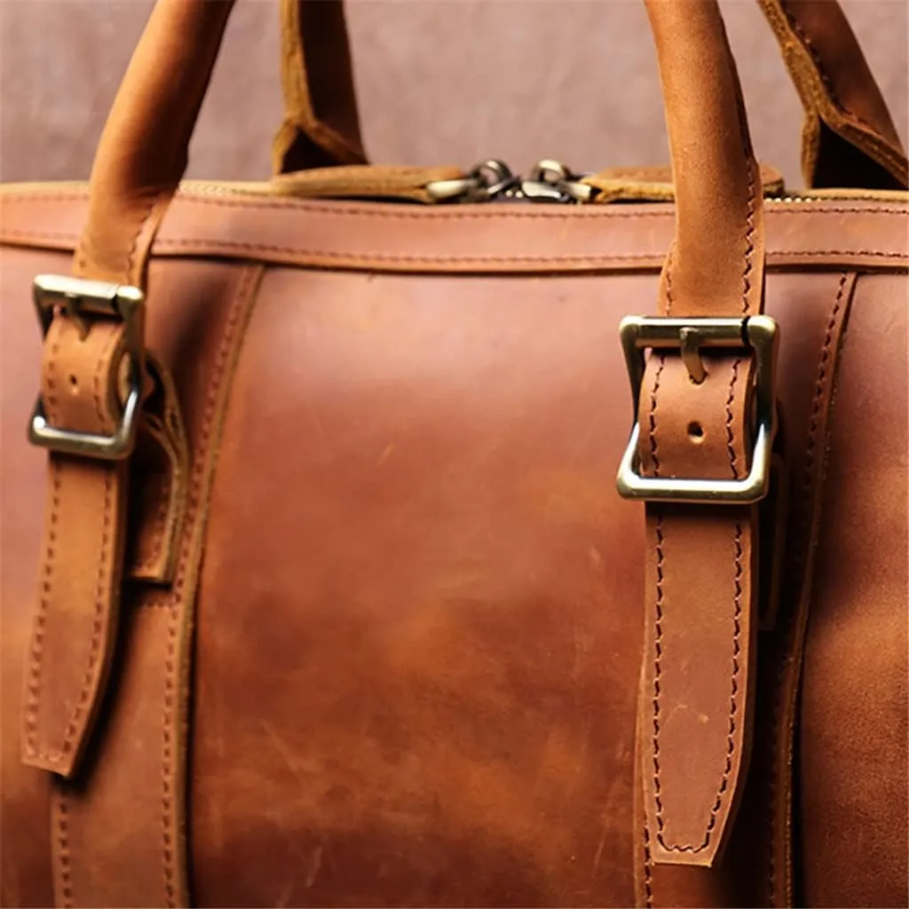 Vintage Man Handbag Briefcase Men Shoulder Genuine Leather Bags Brown Business 14 Inch Laptop Bag