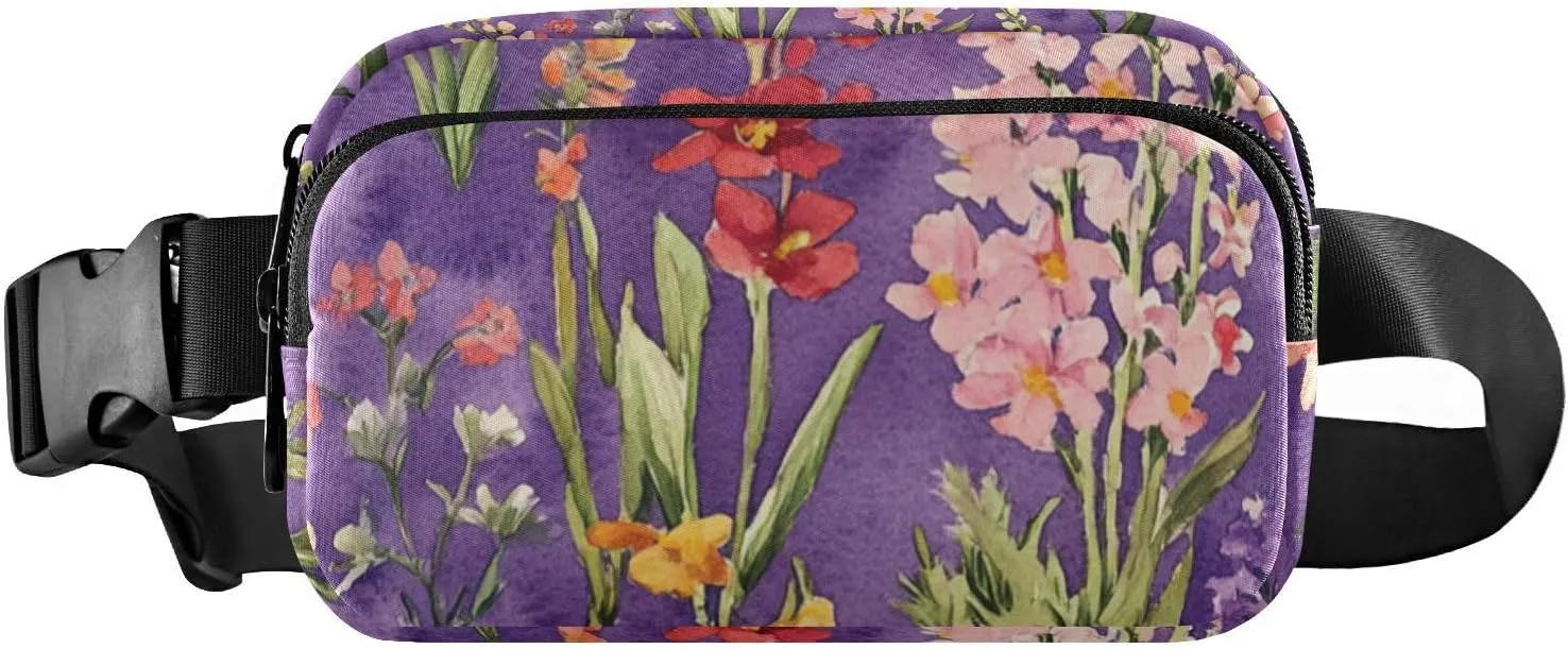 Watercolor Blossoms Purple Fashion Fanny Pack Waist Bag for Men Women Mini Running Belt Bag Waist Pack with Adjustable Strap for Travel Gym Work