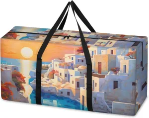 Watercolor City Extra Large Moving Bags Heavy Duty Storage Bags Cartoon City Cloth Wrap Around Handles Double Zipper Reusable Convenient Foldable Storage Tote for Travel Camping Space Save