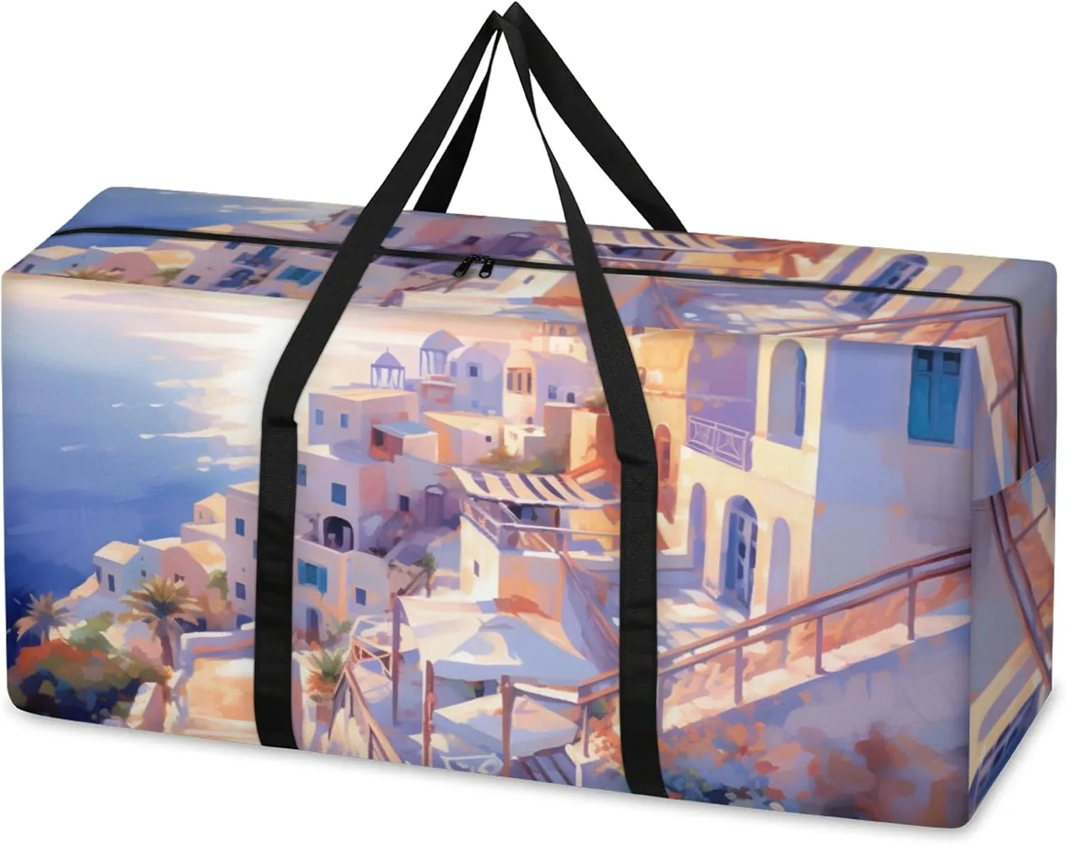 Watercolor City Extra Large Moving Bags Heavy Duty Storage Bags Sunset City Cloth Wrap Around Handles Double Zipper Reusable Convenient Foldable Storage Tote for Travel Camping Space Save