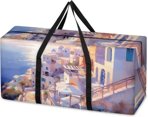 Watercolor City Extra Large Moving Bags Heavy Duty Storage Bags Sunset City Cloth Wrap Around Handles Double Zipper Reusable Convenient Foldable Storage Tote for Travel Camping Space Save