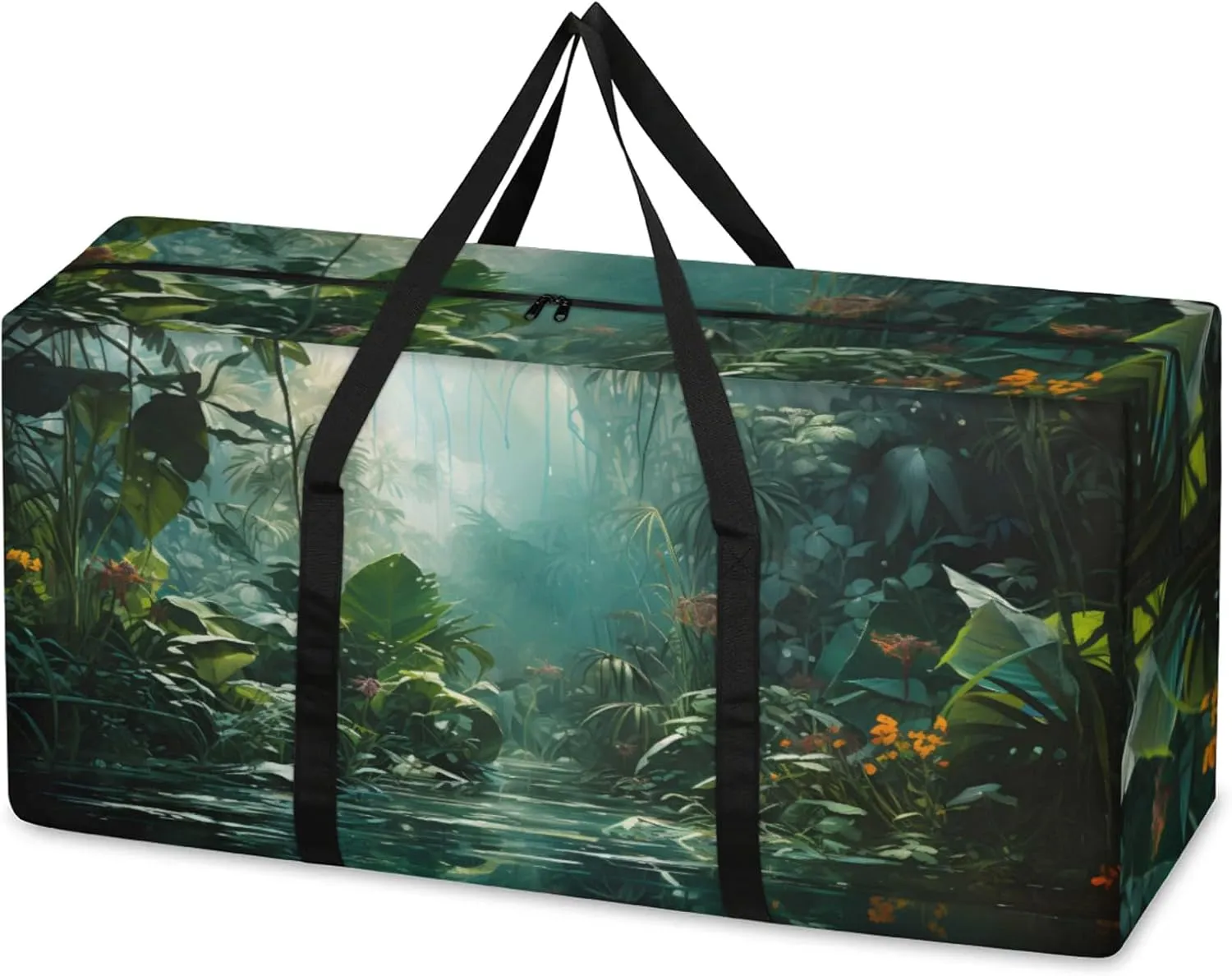 Watercolor Forest Extra Large Moving Bags Heavy Duty Storage Bags Magical Forest Cloth Wrap Around Handles Double Zipper Reusable Convenient Foldable Storage Tote for Travel Camping Space Save