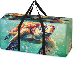 Watercolor Turtle Extra Large Moving Bags Heavy Duty Storage Bags Graffiti Turtle Cloth Wrap Around Handles Double Zipper Reusable Convenient Foldable Storage Tote for Travel Camping Space Save
