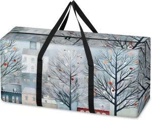 Watercolor Village Extra Large Moving Bags Heavy Duty Storage Bags Dreamy Village Cloth Wrap Around Handles Double Zipper Reusable Convenient Foldable Storage Tote for Travel Camping Space Save