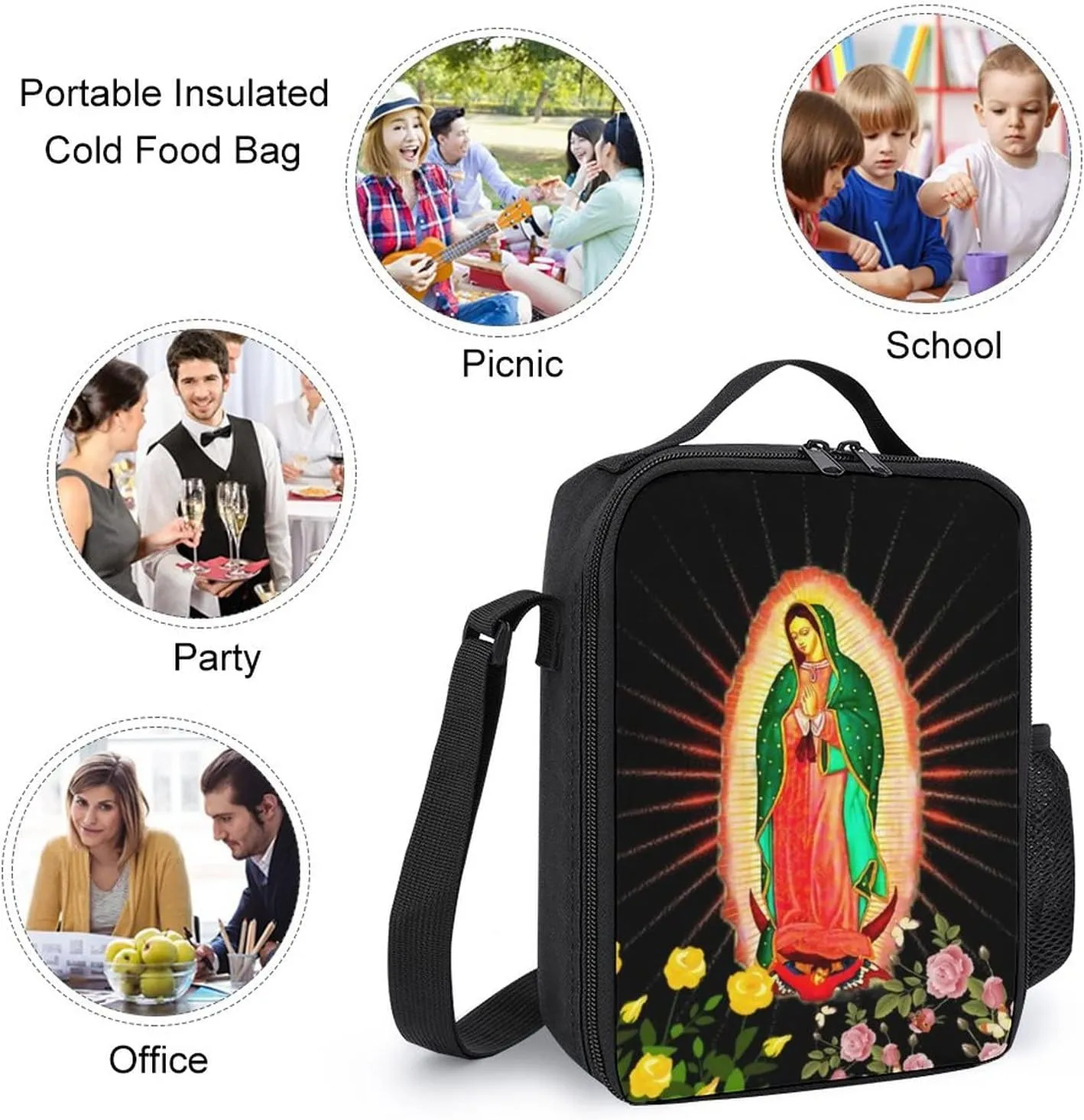Waygotee Our Lady of Guadalupe Virgin Mary Bookbag Backpack Laptop Travel Bag Unisex for Adult Gifts 17 Inches 3 piece set
