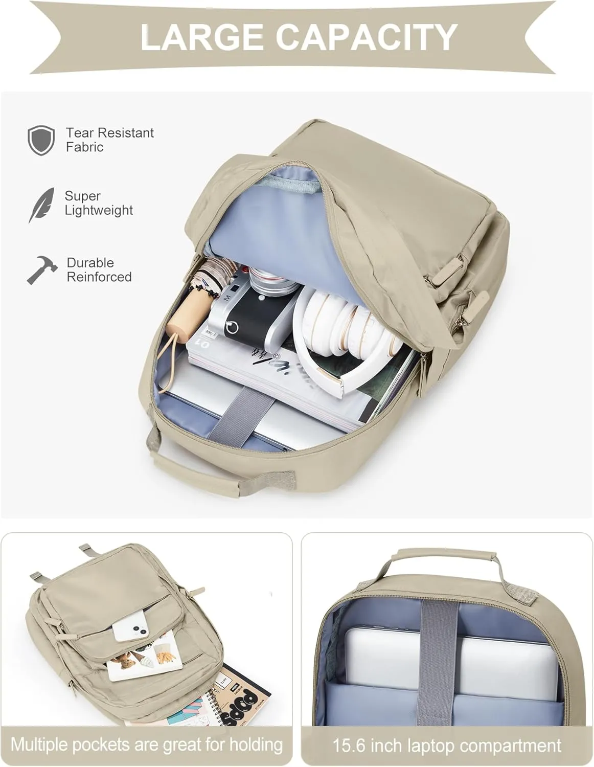 wepadre Backpack For School Women Men School Bag Aesthetic Backpack For College School Backpacks For Teen Girls High School Backpacks With Laptop Compartment Bookbags Bagpack Khaki