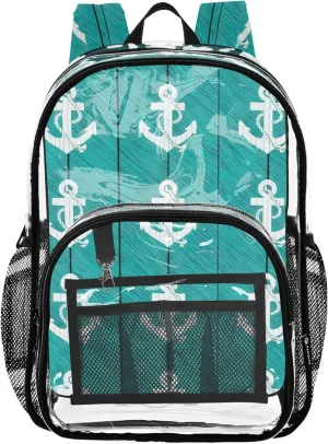 White Anchors Turquoise Wooden Travel Clear Bags for Women Kids Girls Backpack Boys Pvc School Plastic Bookbag
