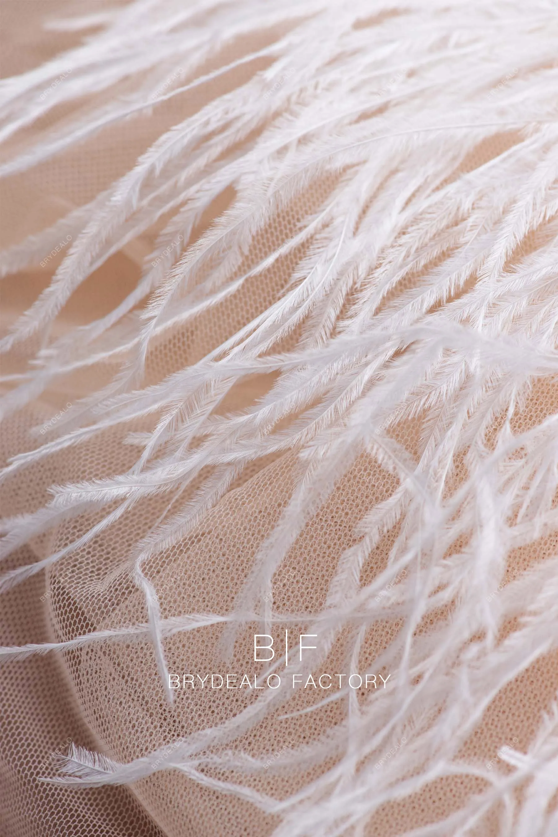 White Ethereal Ostrich Feather Trim Fabric | 35 Colors
