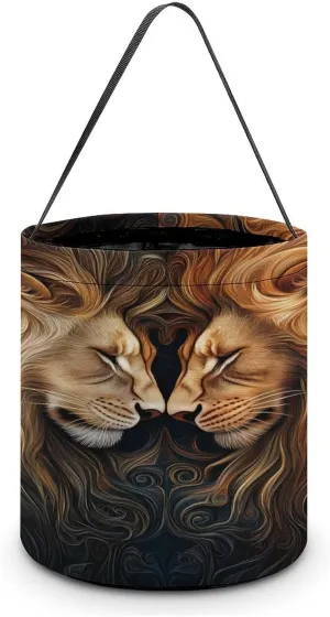Wild Lion Couple Print Halloween Candy Bag Candy Tote Bucket Gift Bags Party Supplies for Women Men