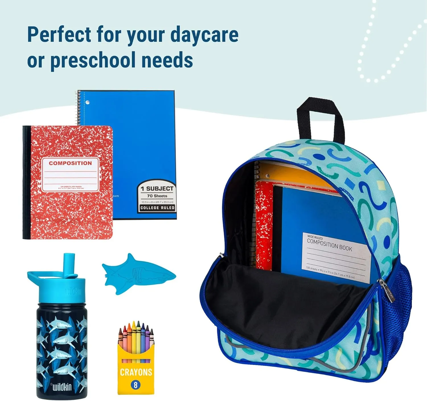 Wildkin 12-inch Kids Backpack  Padded, Adjustable, Ideal for Daycare & Travel (Confetti Blue)