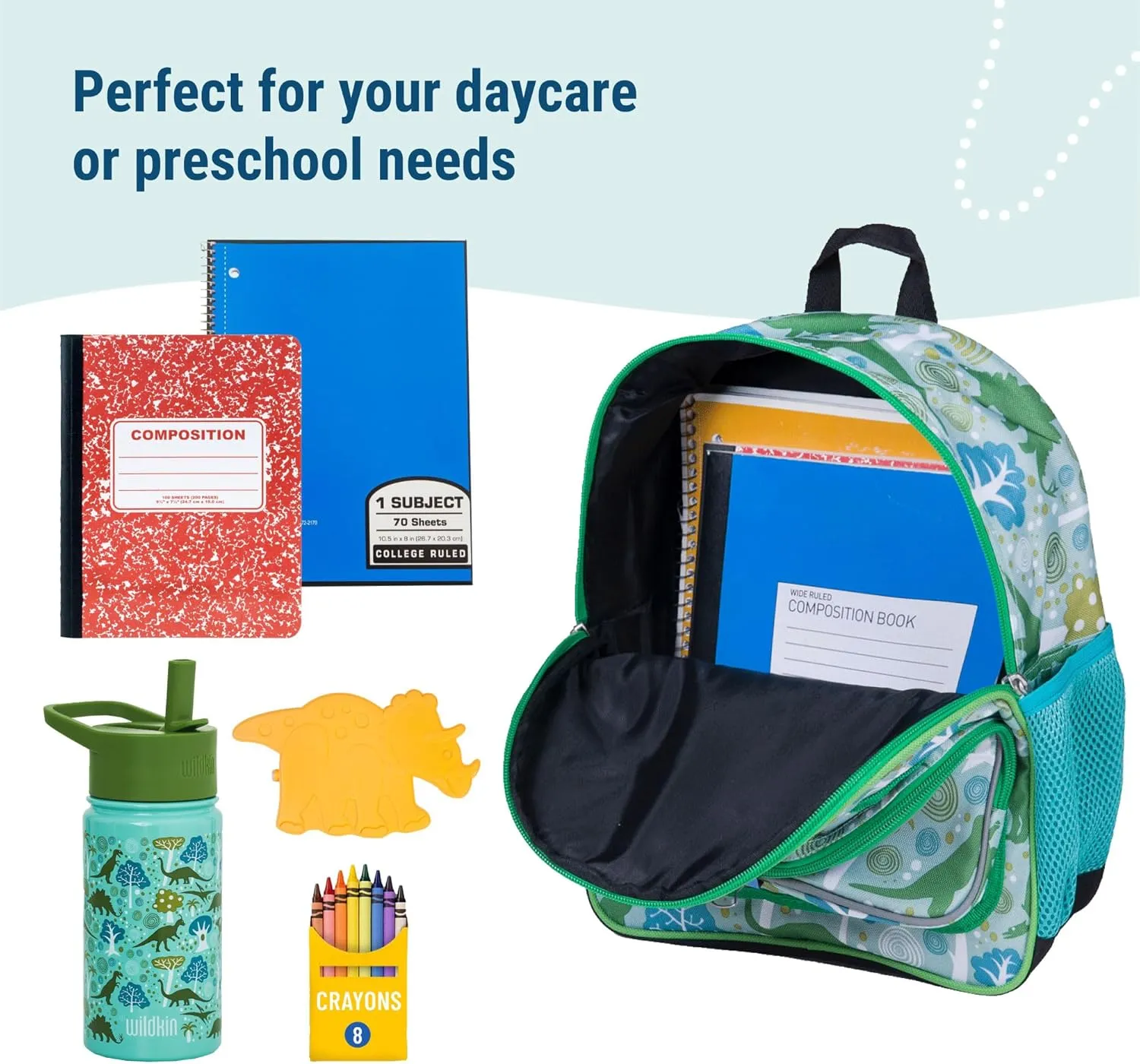 Wildkin 12-inch Kids Backpack  Padded, Adjustable, Ideal for Daycare & Travel - Dinomite Dinosaurs