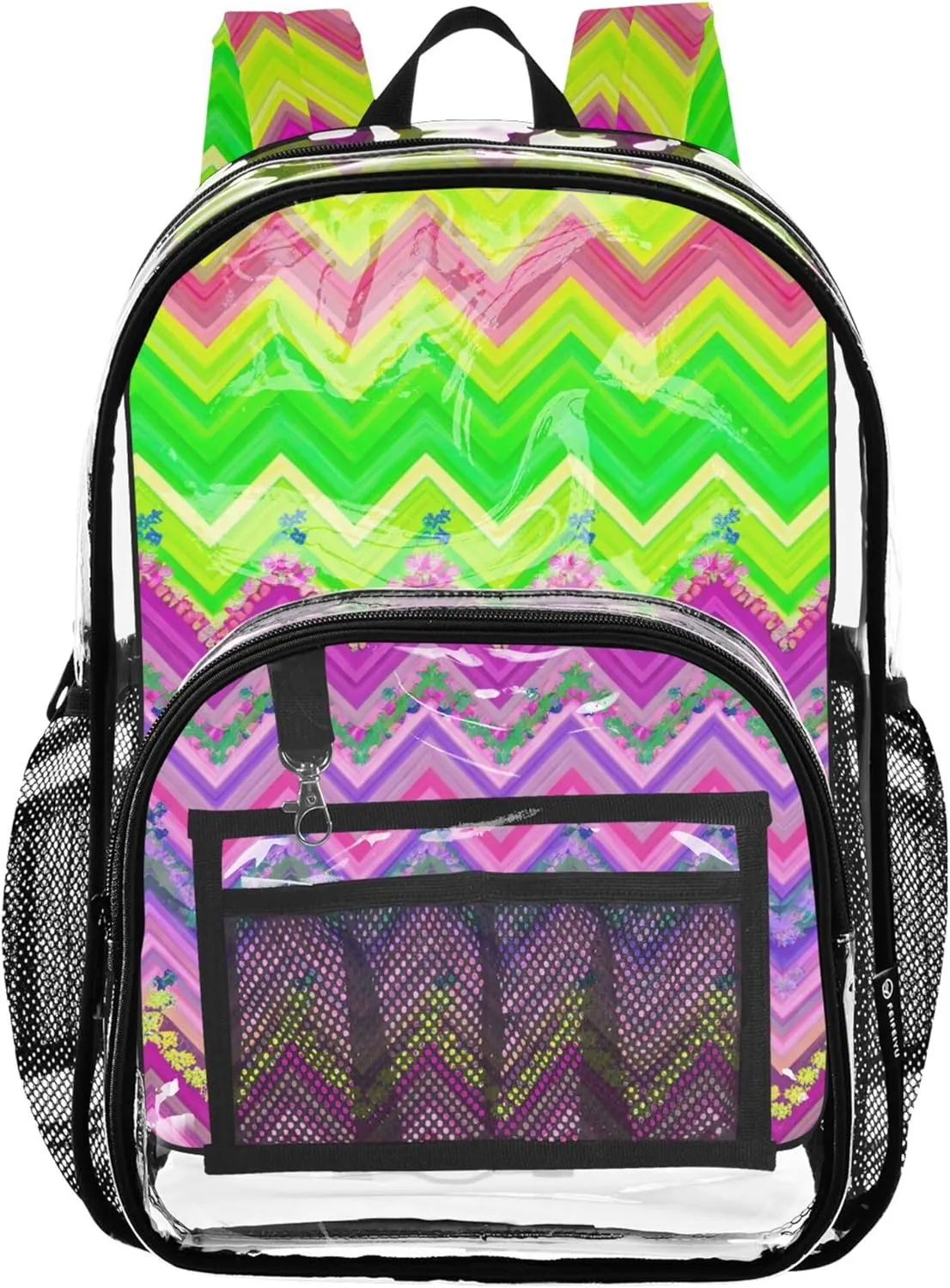 Women Clear Backpack Cute Kids Backpack Boys Girls Approved See through Bag Colorful Chevron Bright Abstract
