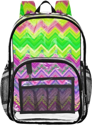 Women Clear Backpack Cute Kids Backpack Boys Girls Approved See through Bag Colorful Chevron Bright Abstract
