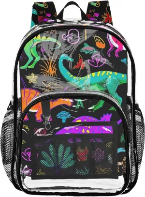 Women Clear Backpack Cute Kids Backpack for Girls Approved See through Bag Colorful Dinosaur Print Prehistoric