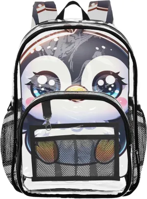 Women Clear Backpack Cute Kids Backpack for Girls Plastic School Clear Bookbag Adorable Penguin Cute