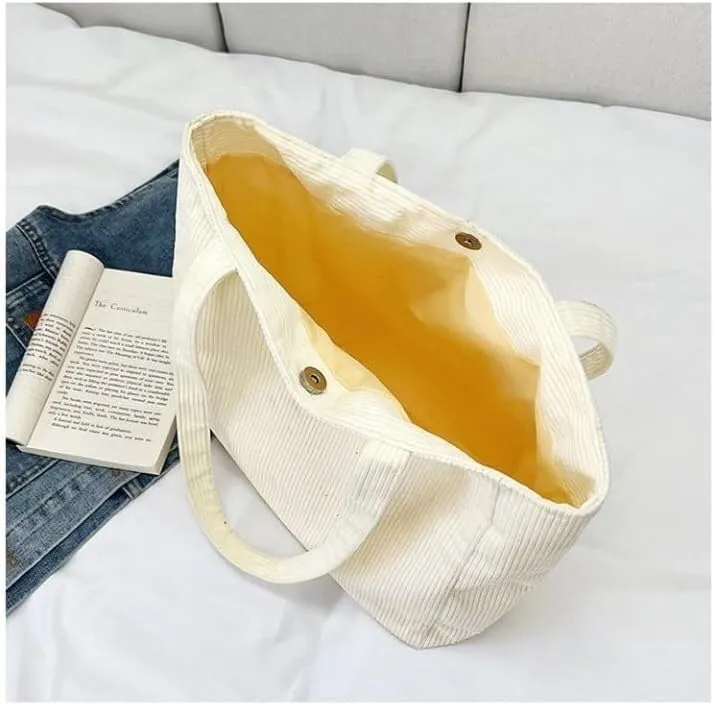 Women Corduroy Tote Bag Large Shoulder Totes Bags Casual Shopping Work Handbag