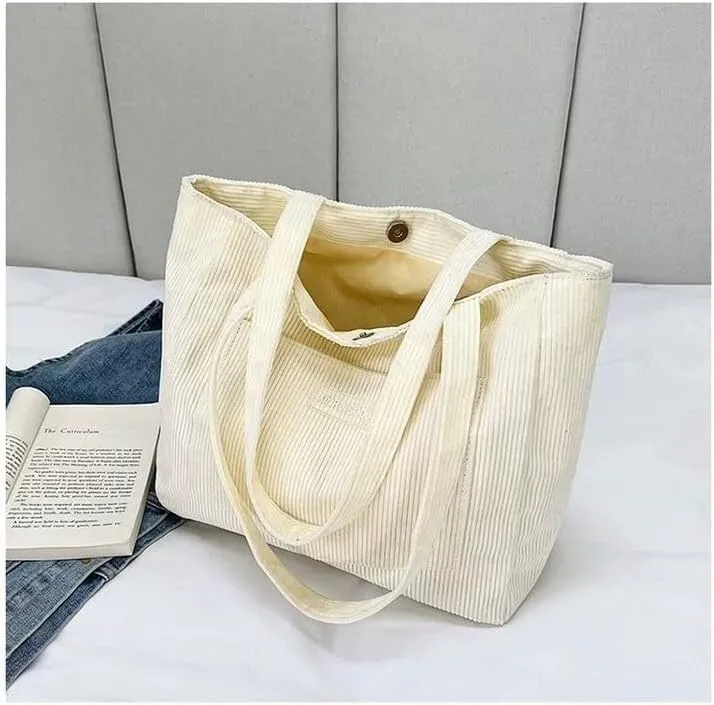 Women Corduroy Tote Bag Large Shoulder Totes Bags Casual Shopping Work Handbag