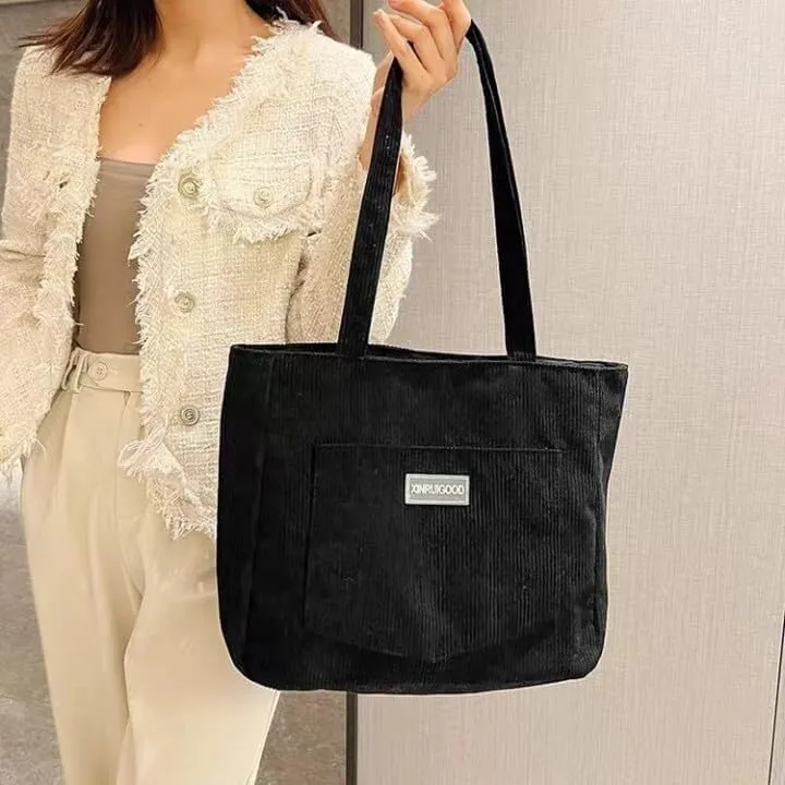 Women Corduroy Tote Bag Large Shoulder Totes Bags Casual Shopping Work Handbag