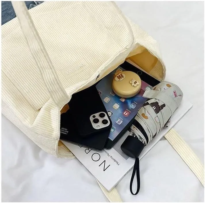 Women Corduroy Tote Bag Large Shoulder Totes Bags Casual Shopping Work Handbag