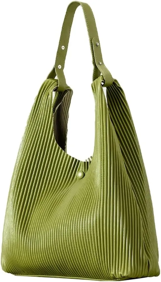 Women Soft Vegan Leather Handbags Fashion Shoulder Totes Large Bucket Hobo Purse Pleated Top Handle Satchel 2024