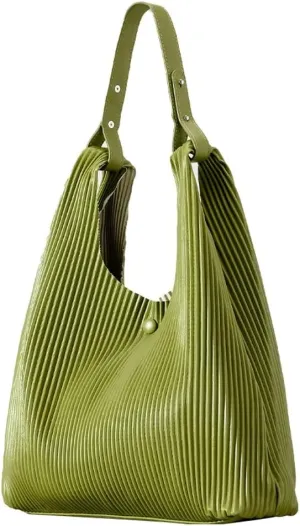Women Soft Vegan Leather Handbags Fashion Shoulder Totes Large Bucket Hobo Purse Pleated Top Handle Satchel