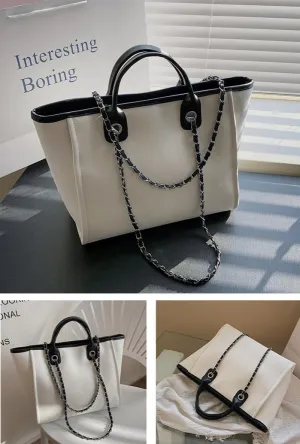 Women's Canvas Totes Chain Handbag Shoulder Crossbody Bucket Bag Beach Vacation Large Capacity Versatile Hobo Top Handle