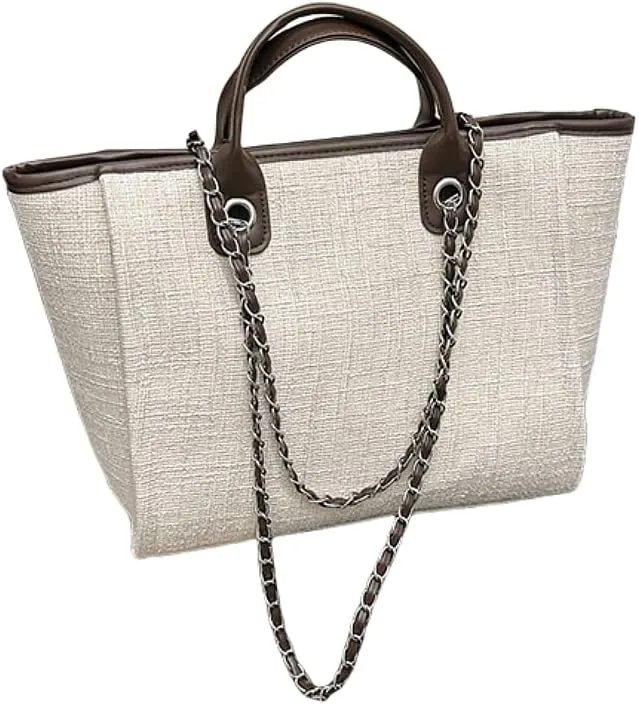 Women's Canvas Totes Chain Handbag Shoulder Crossbody Bucket Bag Beach Vacation Large Capacity Versatile Hobo Top Handle