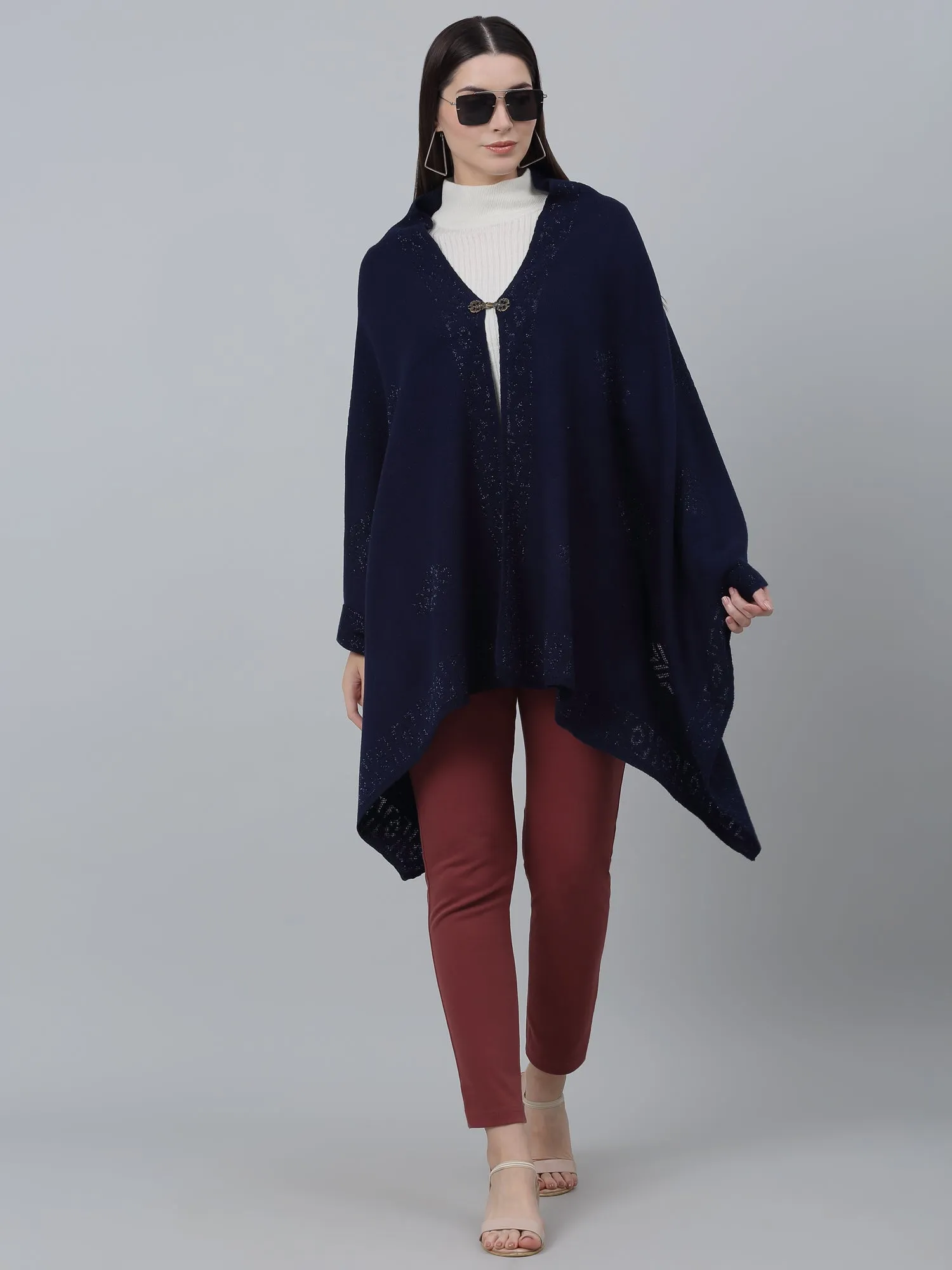 Women's Casual  Navy Self Geometric Jacquard pattern  Stole