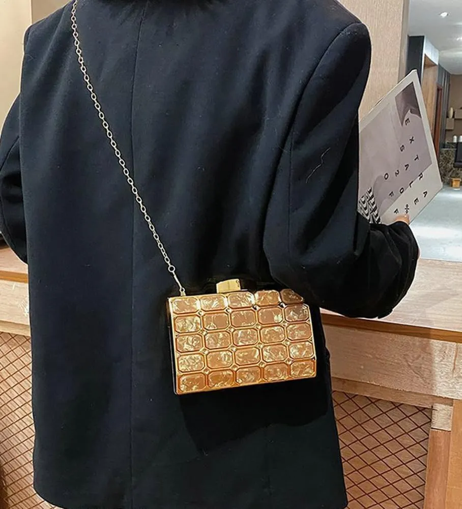 Womens Chic Evening Clutch Bag Acrylic Shoulder Purse Mini Totes Handbag Satchel with Chain Dinner Party Wedding