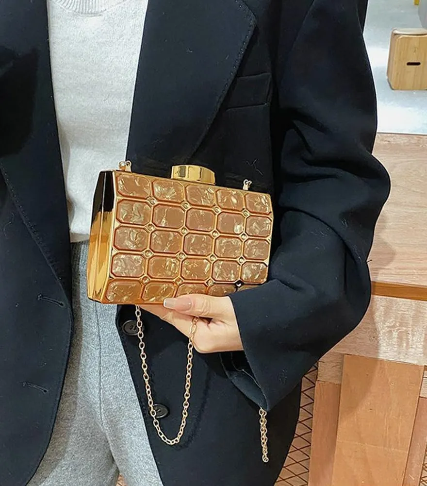 Womens Chic Evening Clutch Bag Acrylic Shoulder Purse Mini Totes Handbag Satchel with Chain Dinner Party Wedding