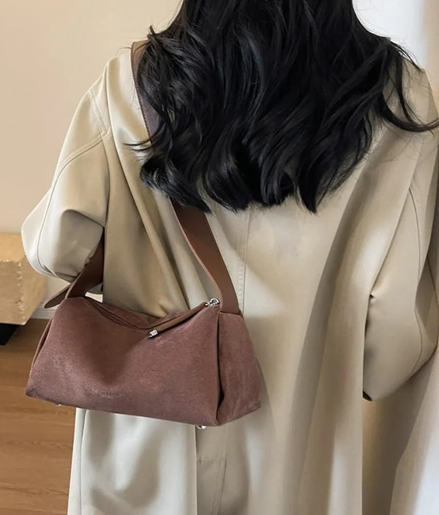 Women's Retro Shoulder Bag Totes Handbag Suede Bucket Underarm Purse Satchel Travel Winter Fall 2024